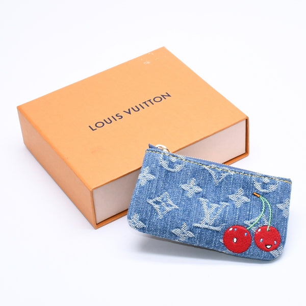 新品同様品 LOUIS VUITTON ルイヴィトン ポシェットクレ モノグラム・チェリー デニム コインケース 村上隆 コラボ M14938 中古 4a004372
