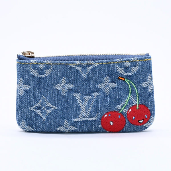 新品同様品 LOUIS VUITTON ルイヴィトン ポシェットクレ モノグラム・チェリー デニム コインケース 村上隆 コラボ M14938 中古 4a004372