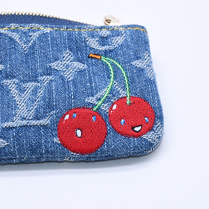 新品同様品 LOUIS VUITTON ルイヴィトン ポシェットクレ モノグラム・チェリー デニム コインケース 村上隆 コラボ M14938 中古 4a004372