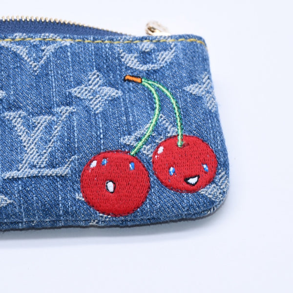 新品同様品 LOUIS VUITTON ルイヴィトン ポシェットクレ モノグラム・チェリー デニム コインケース 村上隆 コラボ M14938 中古 4a004372