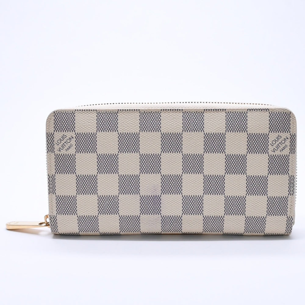 Very Good Condition LOUIS VUITTON Zippy Wallet White Gray Damier Azur N41660 Damier Canvas Used 4a003006
