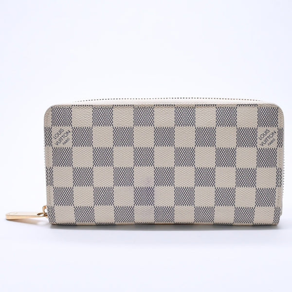 Very Good Condition LOUIS VUITTON Zippy Wallet White Gray Damier Azur N41660 Damier Canvas Used 4a003006
