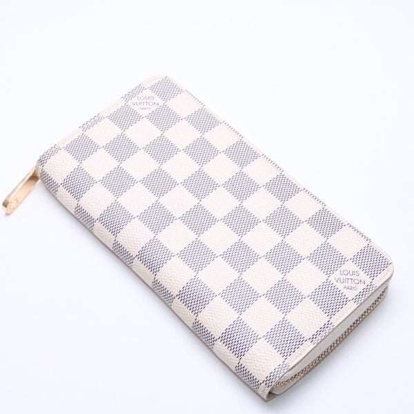 Very Good Condition LOUIS VUITTON Zippy Wallet White Gray Damier Azur N41660 Damier Canvas Used 4a003006