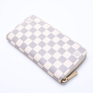 Very Good Condition LOUIS VUITTON Zippy Wallet White Gray Damier Azur N41660 Damier Canvas Used 4a003006