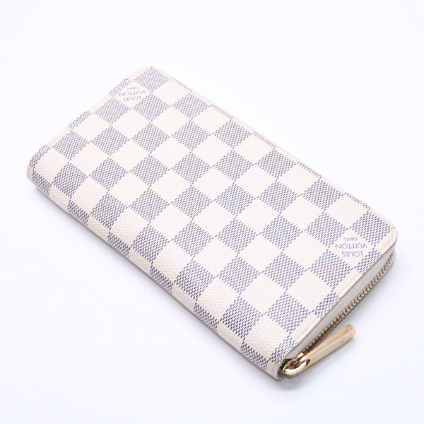 Very Good Condition LOUIS VUITTON Zippy Wallet White Gray Damier Azur N41660 Damier Canvas Used 4a003006