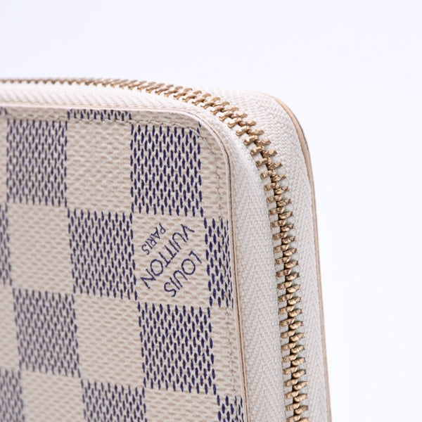 Very Good Condition LOUIS VUITTON Zippy Wallet White Gray Damier Azur N41660 Damier Canvas Used 4a003006