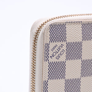Very Good Condition LOUIS VUITTON Zippy Wallet White Gray Damier Azur N41660 Damier Canvas Used 4a003006
