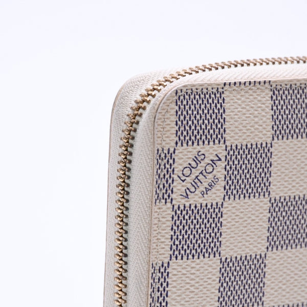 Very Good Condition LOUIS VUITTON Zippy Wallet White Gray Damier Azur N41660 Damier Canvas Used 4a003006