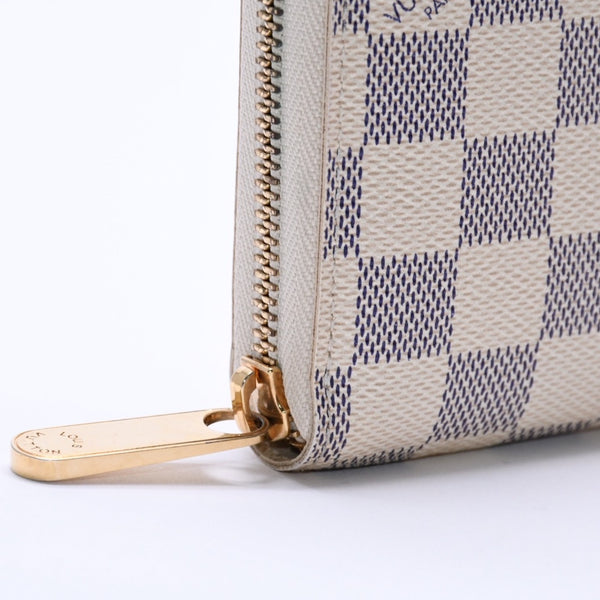 Very Good Condition LOUIS VUITTON Zippy Wallet White Gray Damier Azur N41660 Damier Canvas Used 4a003006