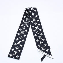 Load image into Gallery viewer, 極美品 LOUIS VUITTON ルイヴィトン リボンスカーフ ブラック ホワイト バンドーBB モノグラム インフィニティ 中古 4a004084
