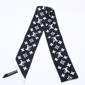 極美品 LOUIS VUITTON ルイヴィトン リボンスカーフ ブラック ホワイト バンドーBB モノグラム インフィニティ 中古 4a004084