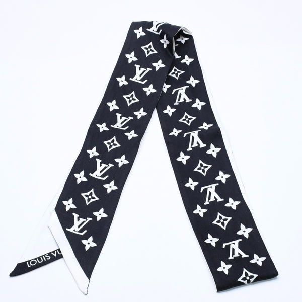 極美品 LOUIS VUITTON ルイヴィトン リボンスカーフ ブラック ホワイト バンドーBB モノグラム インフィニティ 中古 4a004084