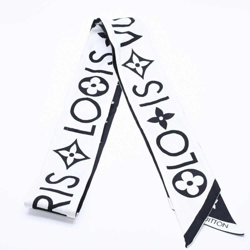 Very Good Condition LOUIS VUITTON Ribbon Scarf Black White Bandeau BB Monogram Infinity Used 4a004084