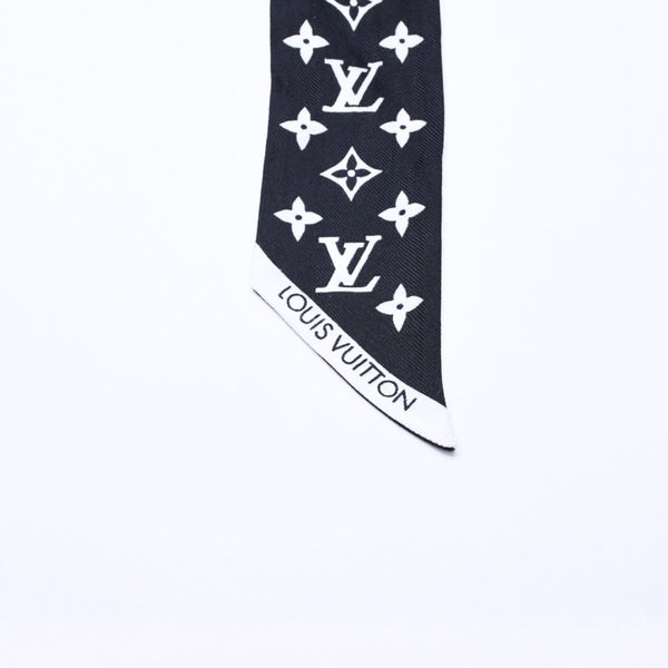 極美品 LOUIS VUITTON ルイヴィトン リボンスカーフ ブラック ホワイト バンドーBB モノグラム インフィニティ 中古 4a004084