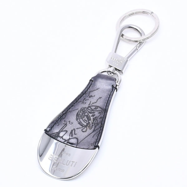 BERLUTI Shoehorn Charm Full Scrit Leather Shoehorn Key Ring Black Good Condition Used 4a004268