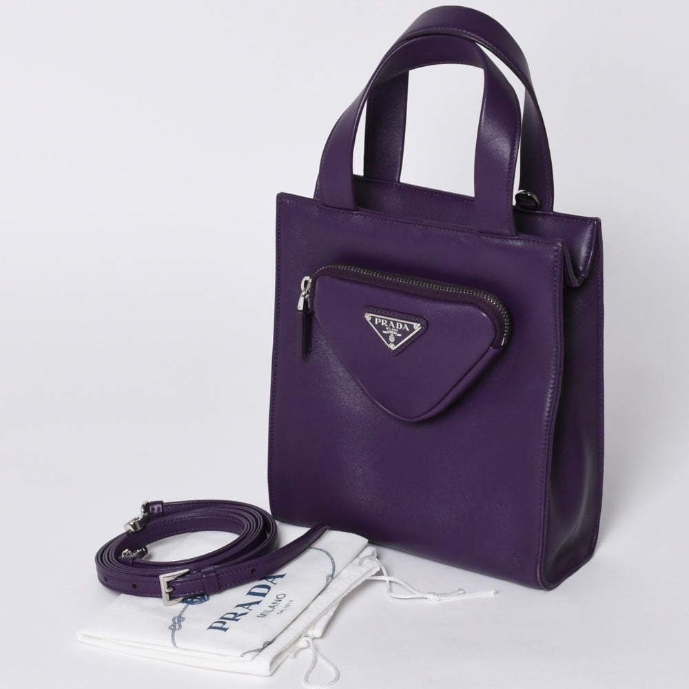 極美品 PRADA プラダ 2WAYバッグ 1BG418 トライアングルロゴ ナッパレザー パープル ラフシモンズ RAF SIMONS 中古 4a000768