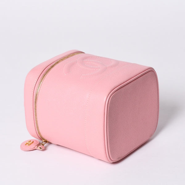 CHANEL Vanity Bag Handbag A01998 No. 9 Coco Mark Caviar Skin Pink Gold Hardware Good Condition Used 4a000900