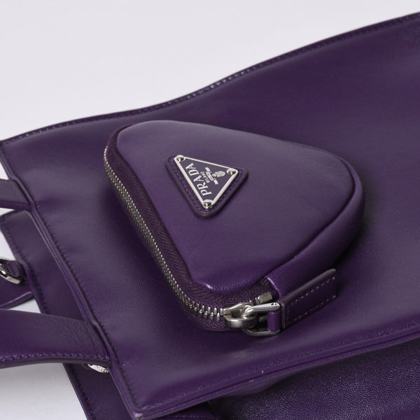 Very Good Condition PRADA 2WAY Bag 1BG418 Triangle Logo Nappa Leather Purple RAF SIMONS Used 4a000768