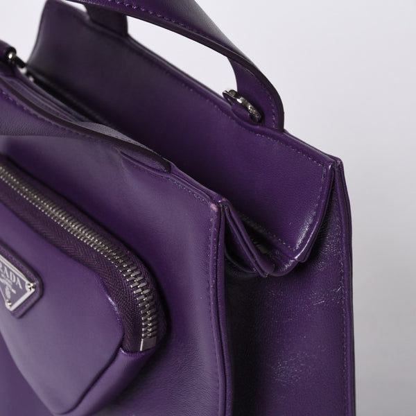 Very Good Condition PRADA 2WAY Bag 1BG418 Triangle Logo Nappa Leather Purple RAF SIMONS Used 4a000768