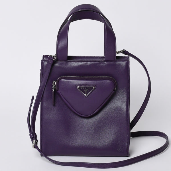 Very Good Condition PRADA 2WAY Bag 1BG418 Triangle Logo Nappa Leather Purple RAF SIMONS Used 4a000768
