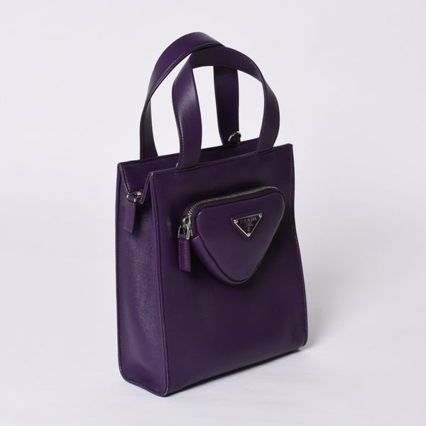 Very Good Condition PRADA 2WAY Bag 1BG418 Triangle Logo Nappa Leather Purple RAF SIMONS Used 4a000768