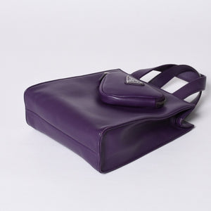 Very Good Condition PRADA 2WAY Bag 1BG418 Triangle Logo Nappa Leather Purple RAF SIMONS Used 4a000768