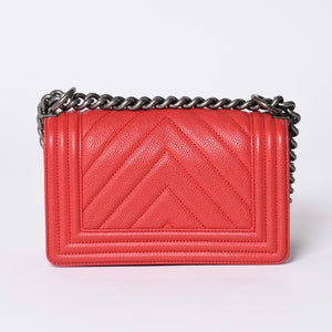 極美品 CHANEL シャネル ボーイシャネル スモール チェーンショルダーバッグ A67085 29番台 ココマーク キャビアスキン レッド 中古 4a000910