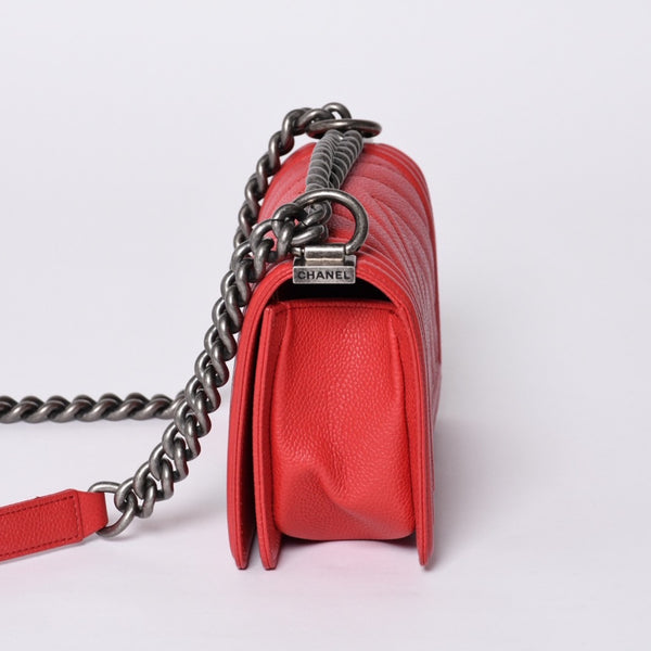 極美品 CHANEL シャネル ボーイシャネル スモール チェーンショルダーバッグ A67085 29番台 ココマーク キャビアスキン レッド 中古 4a000910