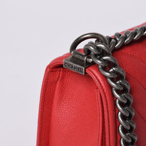 極美品 CHANEL シャネル ボーイシャネル スモール チェーンショルダーバッグ A67085 29番台 ココマーク キャビアスキン レッド 中古 4a000910