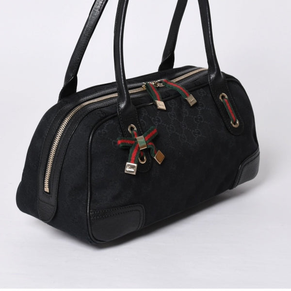 GUCCI Gucci Princy Shoulder Bag Sherry Line GG Canvas 161720 Black Good Condition Used 4a000267