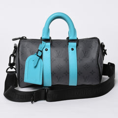 Very good condition LOUIS VUITTON Keepall Bandouliere 25 2WAY bag M11645 Monogram Eclipse Gray Turquoise Used 4a000819