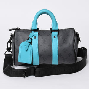 Very good condition LOUIS VUITTON Keepall Bandouliere 25 2WAY bag M11645 Monogram Eclipse Gray Turquoise Used 4a000819