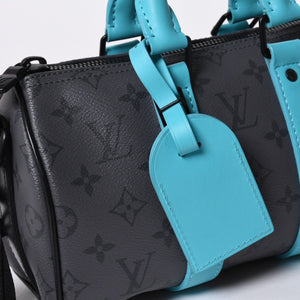 Very good condition LOUIS VUITTON Keepall Bandouliere 25 2WAY bag M11645 Monogram Eclipse Gray Turquoise Used 4a000819