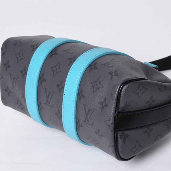 Very good condition LOUIS VUITTON Keepall Bandouliere 25 2WAY bag M11645 Monogram Eclipse Gray Turquoise Used 4a000819