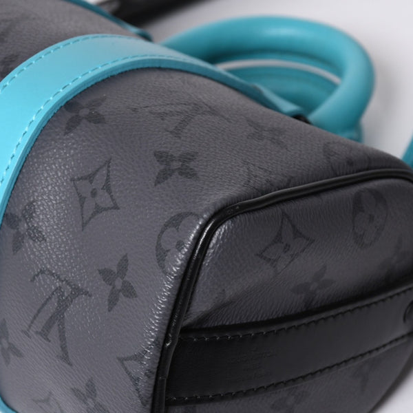 Very good condition LOUIS VUITTON Keepall Bandouliere 25 2WAY bag M11645 Monogram Eclipse Gray Turquoise Used 4a000819