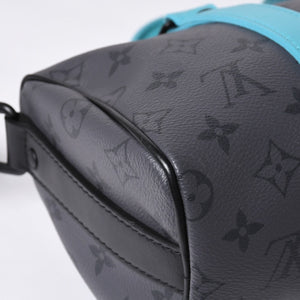 Very good condition LOUIS VUITTON Keepall Bandouliere 25 2WAY bag M11645 Monogram Eclipse Gray Turquoise Used 4a000819