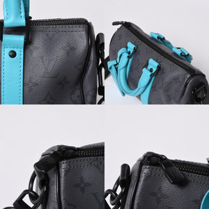 Very good condition LOUIS VUITTON Keepall Bandouliere 25 2WAY bag M11645 Monogram Eclipse Gray Turquoise Used 4a000819