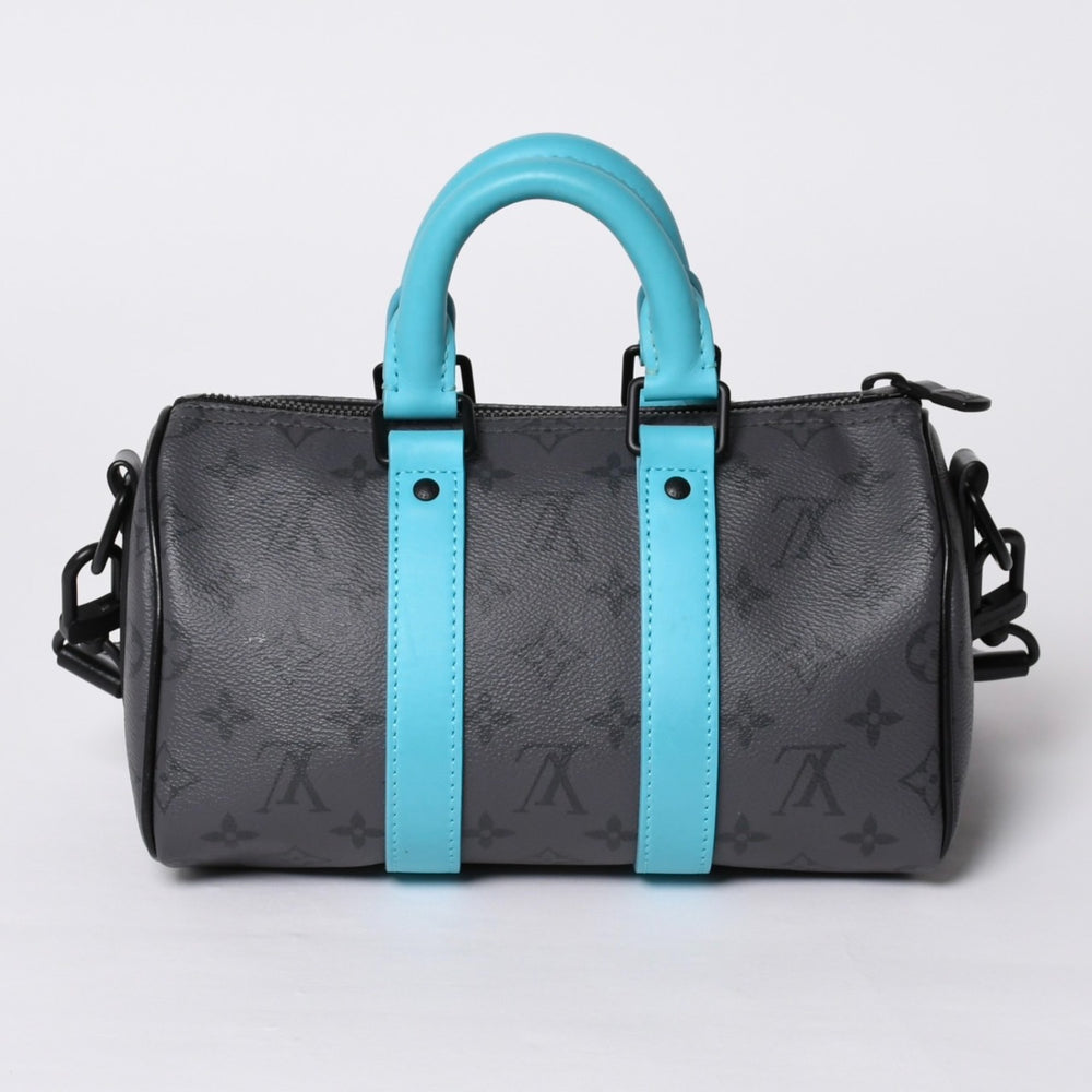 Very good condition LOUIS VUITTON Keepall Bandouliere 25 2WAY bag M11645 Monogram Eclipse Gray Turquoise Used 4a000819