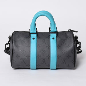 Very good condition LOUIS VUITTON Keepall Bandouliere 25 2WAY bag M11645 Monogram Eclipse Gray Turquoise Used 4a000819