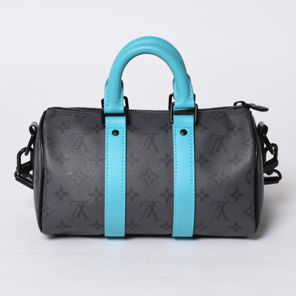 Very good condition LOUIS VUITTON Keepall Bandouliere 25 2WAY bag M11645 Monogram Eclipse Gray Turquoise Used 4a000819