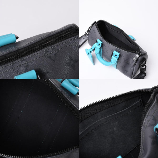 Very good condition LOUIS VUITTON Keepall Bandouliere 25 2WAY bag M11645 Monogram Eclipse Gray Turquoise Used 4a000819