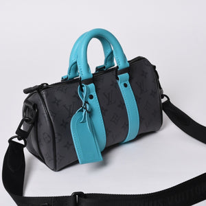 Very good condition LOUIS VUITTON Keepall Bandouliere 25 2WAY bag M11645 Monogram Eclipse Gray Turquoise Used 4a000819