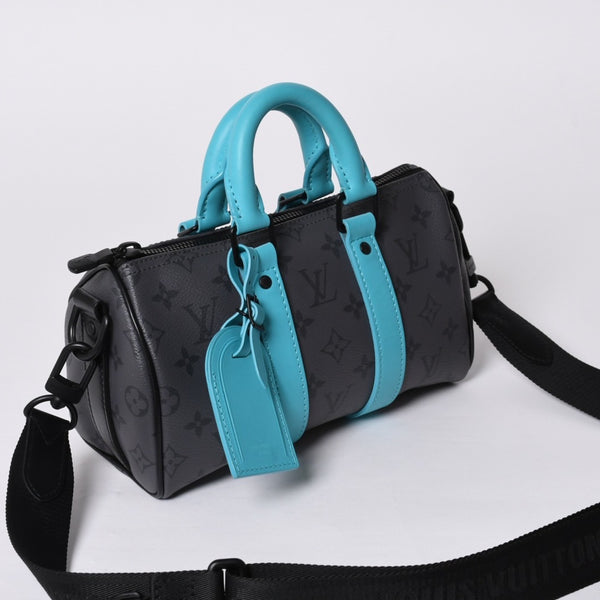 Very good condition LOUIS VUITTON Keepall Bandouliere 25 2WAY bag M11645 Monogram Eclipse Gray Turquoise Used 4a000819