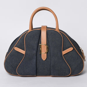 Christian Dior MA-0051 Denim Fabric Handbag Navy Blue Good Condition Used 4a000822