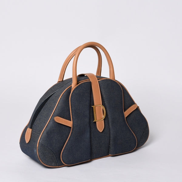 Christian Dior MA-0051 Denim Fabric Handbag Navy Blue Good Condition Used 4a000822