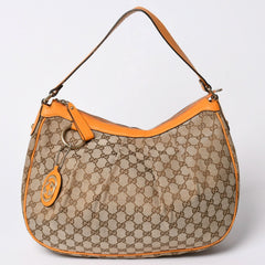 GUCCI Gucci Sookie GG Canvas One Shoulder Bag Beige Orange Leather Hobo Shape Silver Hardware 362726 204991 Good Used 4a002084
