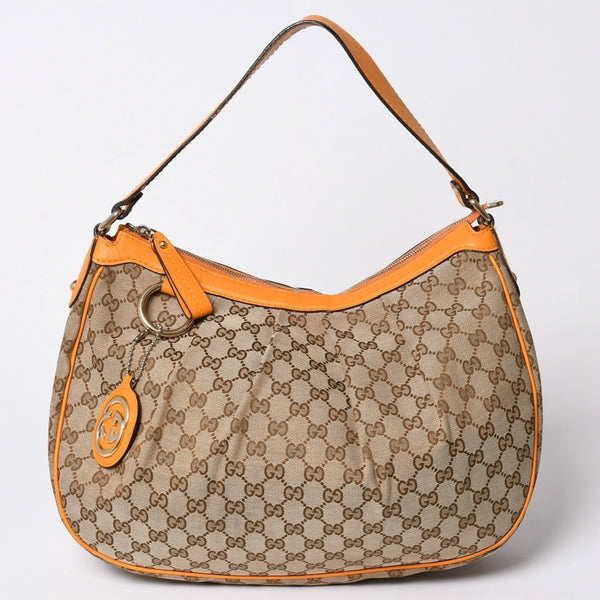 GUCCI Gucci Sookie GG Canvas One Shoulder Bag Beige Orange Leather Hobo Shape Silver Hardware 362726 204991 Good Used 4a002084