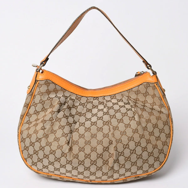 GUCCI Gucci Sookie GG Canvas One Shoulder Bag Beige Orange Leather Hobo Shape Silver Hardware 362726 204991 Good Used 4a002084