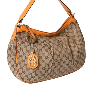 GUCCI Gucci Sookie GG Canvas One Shoulder Bag Beige Orange Leather Hobo Shape Silver Hardware 362726 204991 Good Used 4a002084