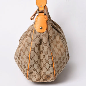 GUCCI Gucci Sookie GG Canvas One Shoulder Bag Beige Orange Leather Hobo Shape Silver Hardware 362726 204991 Good Used 4a002084